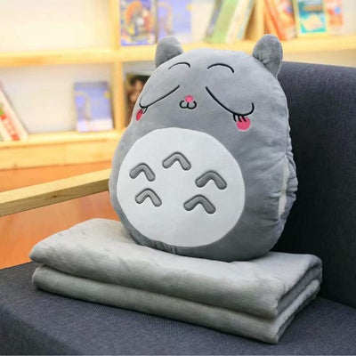 龙猫毛绒枕头多功能三合一扔枕头龙猫手温暖枕头垫婴儿孩子毯子填充动漫人物玩具