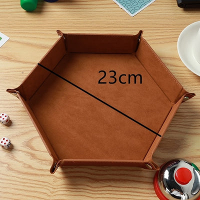 RPG DnD桌上游戏6色可折叠骰子托盘盒PU皮革折叠六角钥匙存储硬币方形托盘骰子游戏