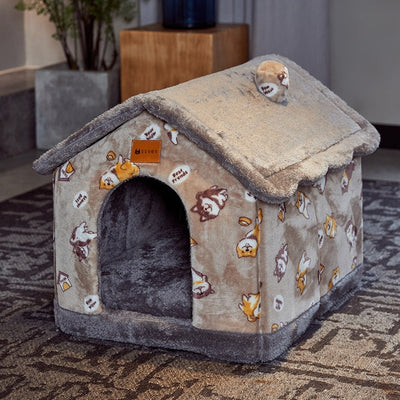 小型犬用可折叠狗屋狗窝床垫猫用冬季保暖吉娃娃猫窝宠物用品篮子小狗洞穴沙发